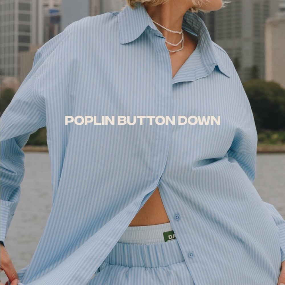 DAILY DRILLS Blue Striped Poplin Button Down Shirt and Short Set XS/S